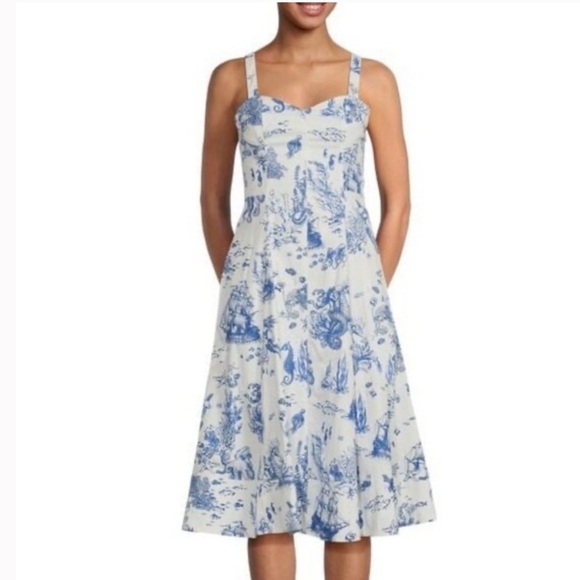 New AVEC LES FILLES Toile Nautical Print Cotton Blend Midi Dress NWT size 10 - Picture 1 of 13